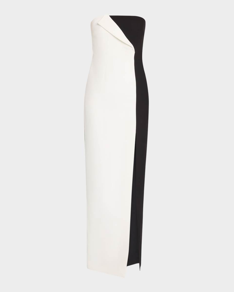Two-Tone Strapless Crepe Column Gown